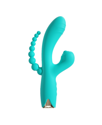 Vibromasseur triple stimulation USB turquoise Snappy Bunny 